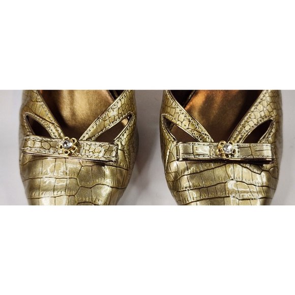 Nina Shoes Womens Size 7 Gold Slingback Alligator Print Pointed Toe Dress Heels - Picture 6 of 11